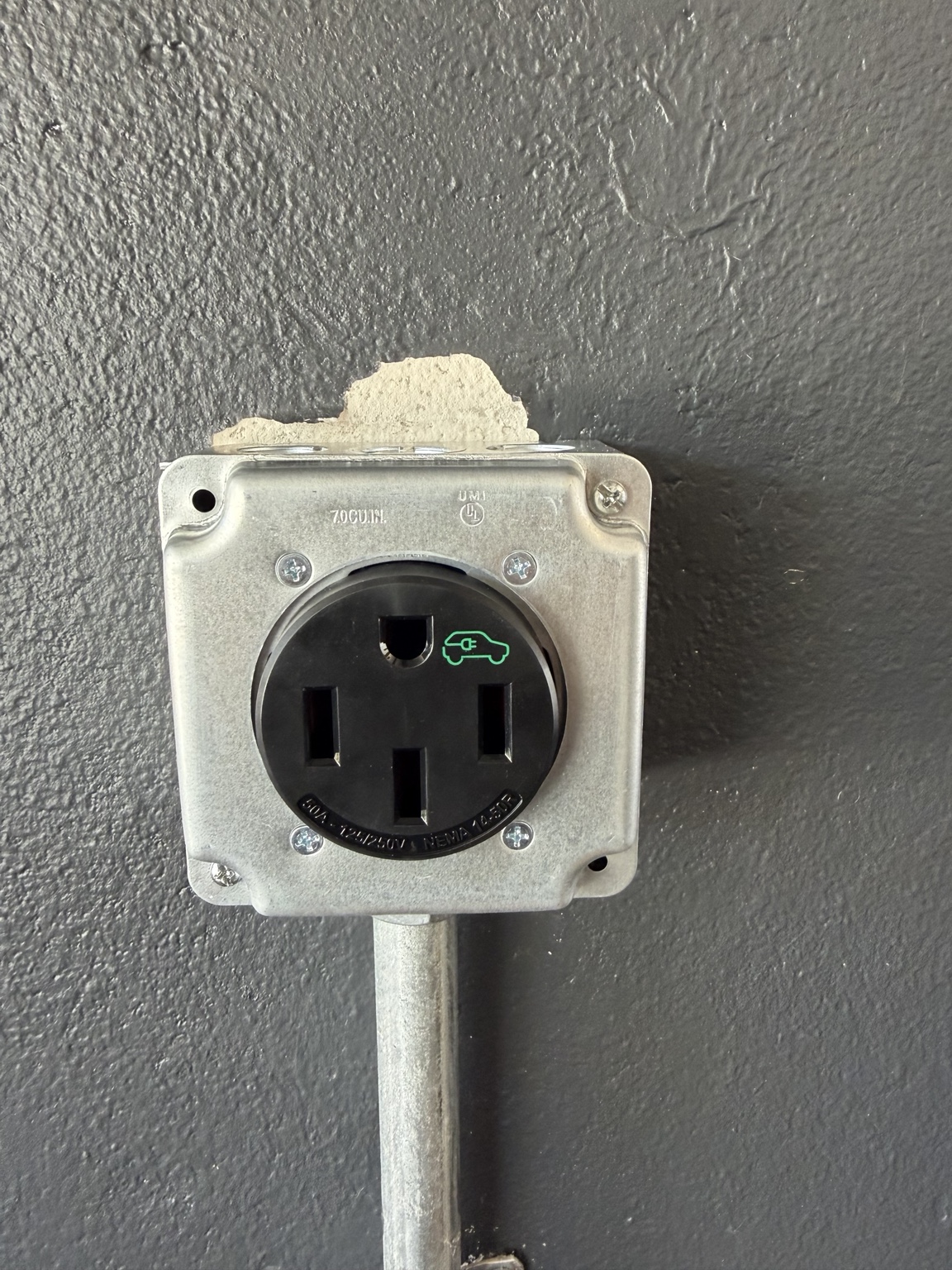 Completed 14-50 receptacle EV charging installation